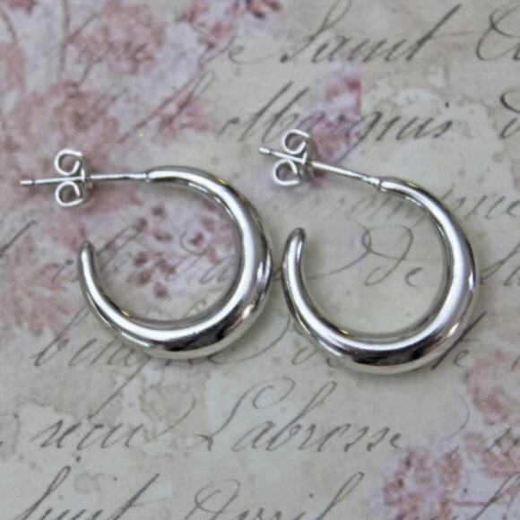 New Small 925 Silver Post Hoop Earrings E39 - Picture 3 of 4